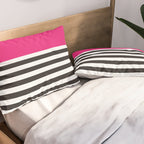 Hot Pink Magenta and Black and White Stripe Pillow Sham Gallery Image 2