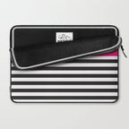 Hot Pink Magenta and Black and White Stripe Laptop Sleeve Gallery Image 2