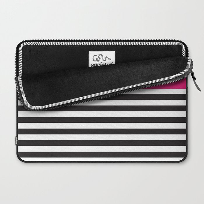 Hot Pink Magenta and Black and White Stripe Laptop Sleeve Gallery Image 2