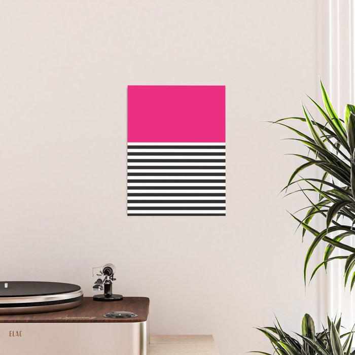 Hot Pink Magenta and Black and White Stripe Poster Gallery Image 2