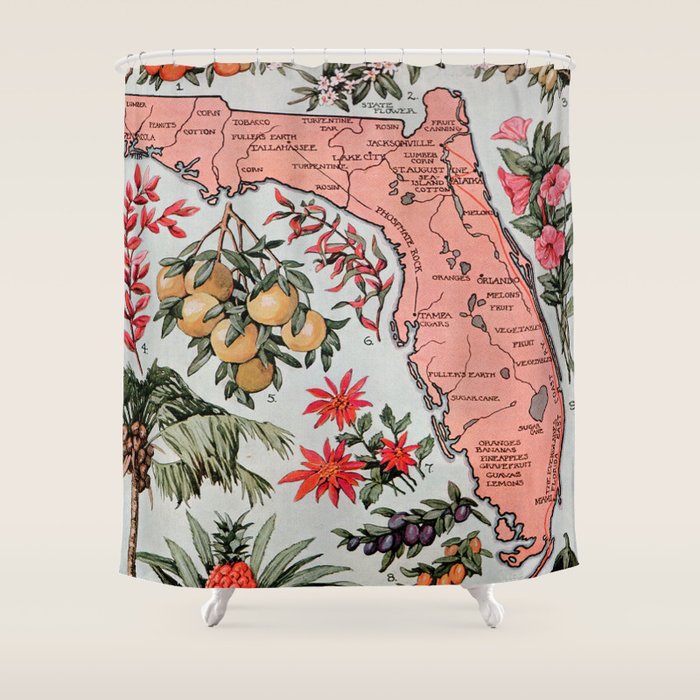 Vintage Map of Florida (1917) Shower Curtain Gallery Image 1