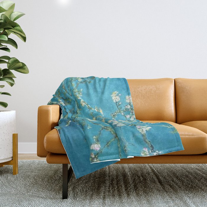 Vincent van Gogh Blossoming Almond Tree (Almond Blossoms) Light Blue Throw Blanket Gallery Image 1