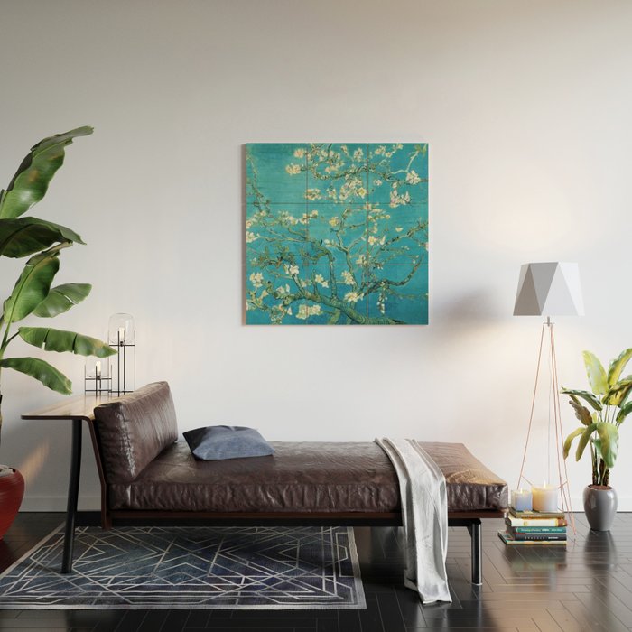 Vincent van Gogh Blossoming Almond Tree (Almond Blossoms) Light Blue Wood Wall Art Gallery Image 2