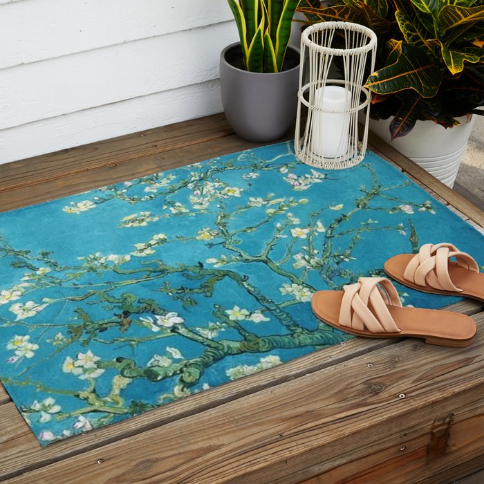 Vincent van Gogh Blossoming Almond Tree (Almond Blossoms) Light Blue Outdoor Rug Gallery Image 2