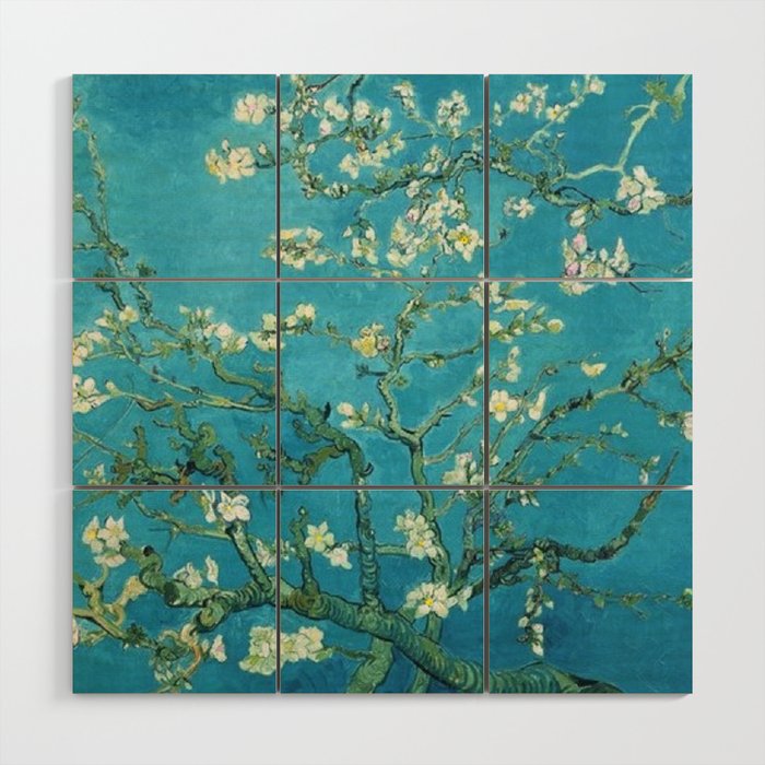Vincent van Gogh Blossoming Almond Tree (Almond Blossoms) Light Blue Wood Wall Art Gallery Image 1