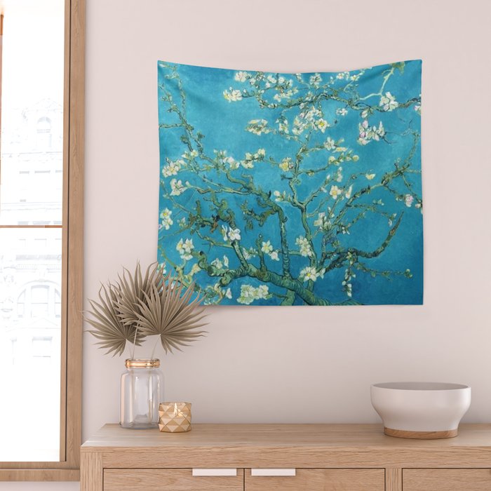 Vincent van Gogh Blossoming Almond Tree (Almond Blossoms) Light Blue Wall Tapestry Gallery Image 2