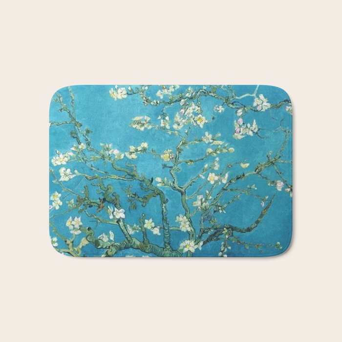 Vincent van Gogh Blossoming Almond Tree (Almond Blossoms) Light Blue Bath Mat Gallery Image 1