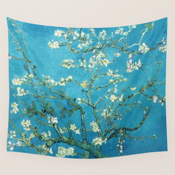 Vincent van Gogh Blossoming Almond Tree (Almond Blossoms) Light Blue Wall Tapestry Gallery Image 4