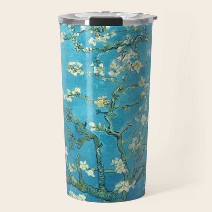 Vincent van Gogh Blossoming Almond Tree (Almond Blossoms) Light Blue Travel Mug Gallery Image 1