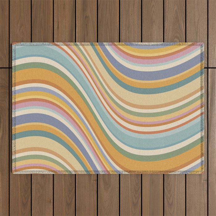 Wavy Stripes VI - Vintage Pastel Outdoor Rug Gallery Image 1