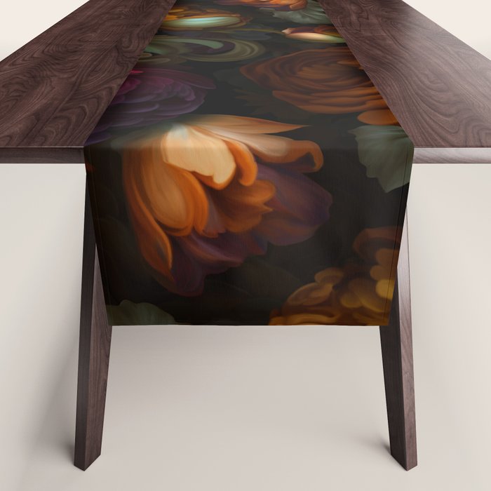 Enchanting Lush Baroque Midnight Flower Garden Table Runner Gallery Image 1