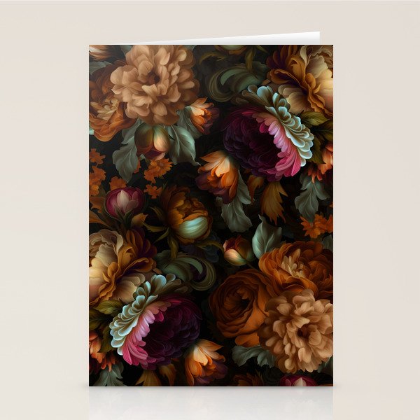 Enchanting Lush Baroque Midnight Flower Garden Stationery Card Gallery Image 1