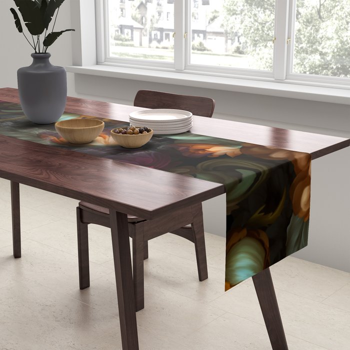 Enchanting Lush Baroque Midnight Flower Garden Table Runner Gallery Image 2