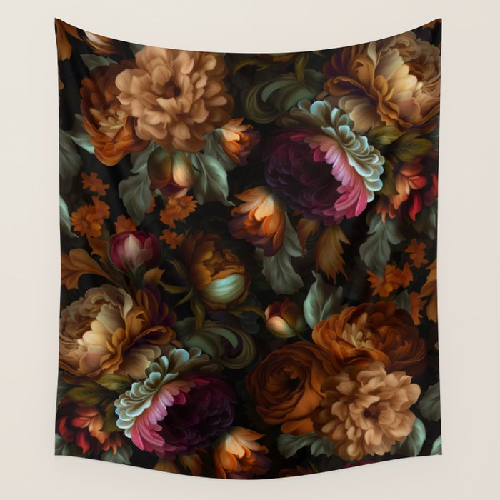 Enchanting Lush Baroque Midnight Flower Garden Wall Tapestry Gallery Image 4