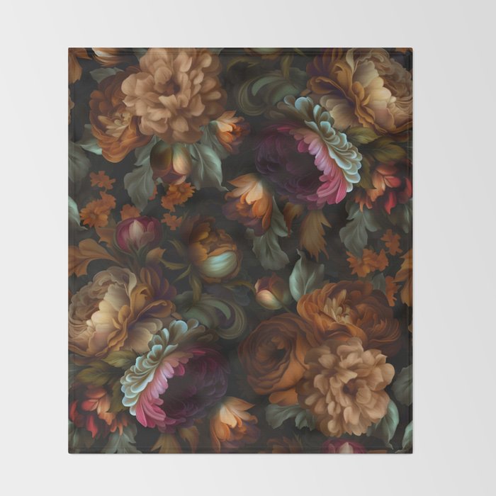 Enchanting Lush Baroque Midnight Flower Garden Throw Blanket Gallery Image 2