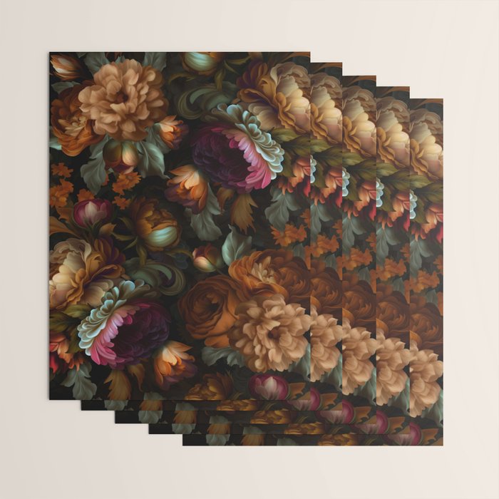 Enchanting Lush Baroque Midnight Flower Garden Wrapping Paper Gallery Image 3