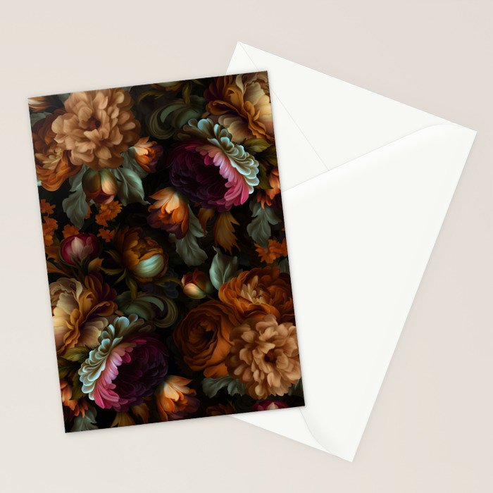 Enchanting Lush Baroque Midnight Flower Garden Stationery Card Gallery Image 2