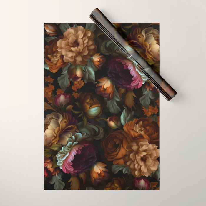 Enchanting Lush Baroque Midnight Flower Garden Wrapping Paper Gallery Image 1