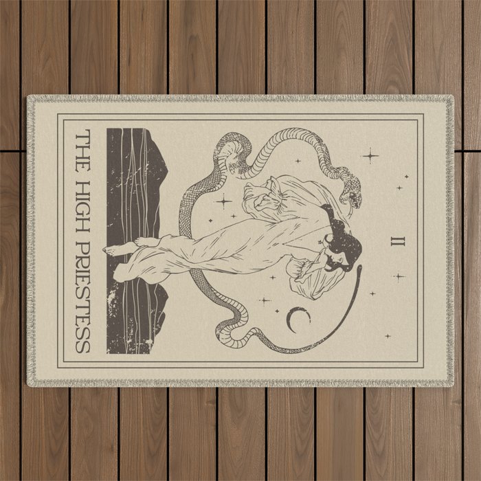 The High Priestess Card Poster. Witchy Girl and Mystic Snake Outdoor Rug Gallery Image 1