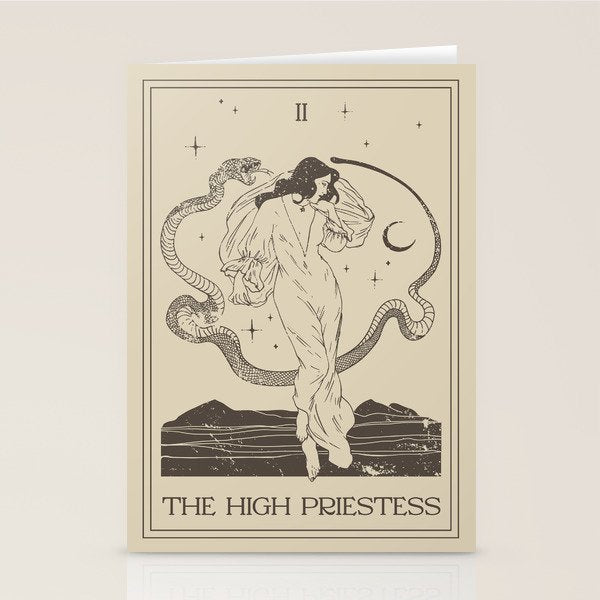 The High Priestess Card Poster. Witchy Girl and Mystic Snake Stationery Card Gallery Image 2