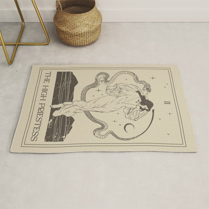 The High Priestess Card Poster. Witchy Girl and Mystic Snake Rug Gallery Image 1