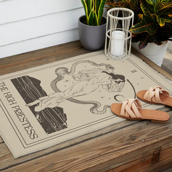 The High Priestess Card Poster. Witchy Girl and Mystic Snake Outdoor Rug Gallery Image 2