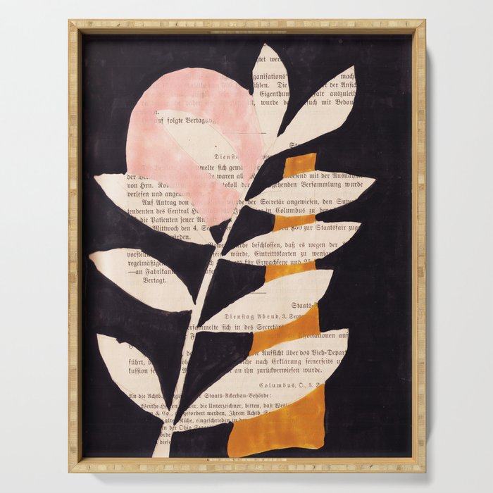 Still life and Illustration: modern branch in mid century style Serving Tray Gallery Image 1