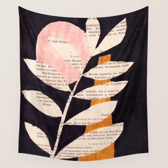 Still life and Illustration: modern branch in mid century style Wall Tapestry Gallery Image 4