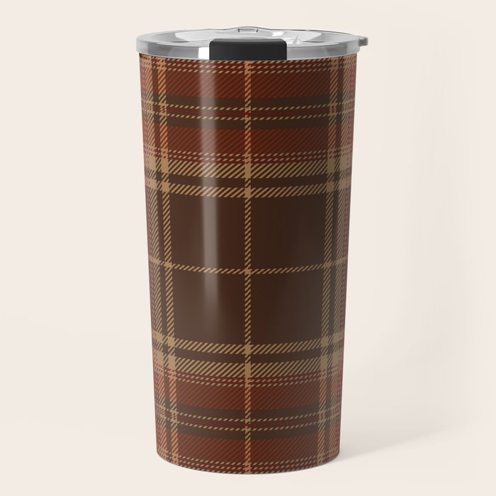 Vintage Brown Tartan Plaid Scottish Pattern Travel Mug Gallery Image 1