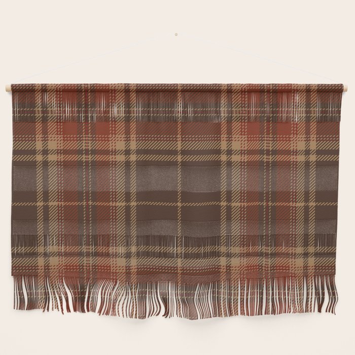 Vintage Brown Tartan Plaid Scottish Pattern Wall Hanging Gallery Image 1