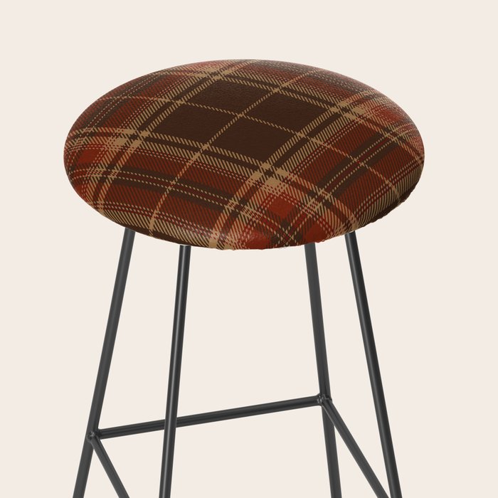 Vintage Brown Tartan Plaid Scottish Pattern Stool Gallery Image 2
