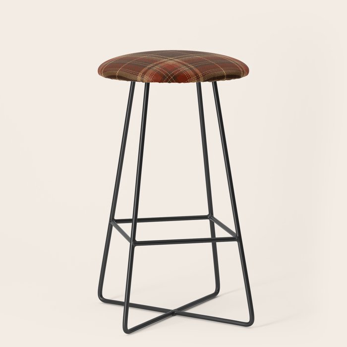 Vintage Brown Tartan Plaid Scottish Pattern Stool Gallery Image 1