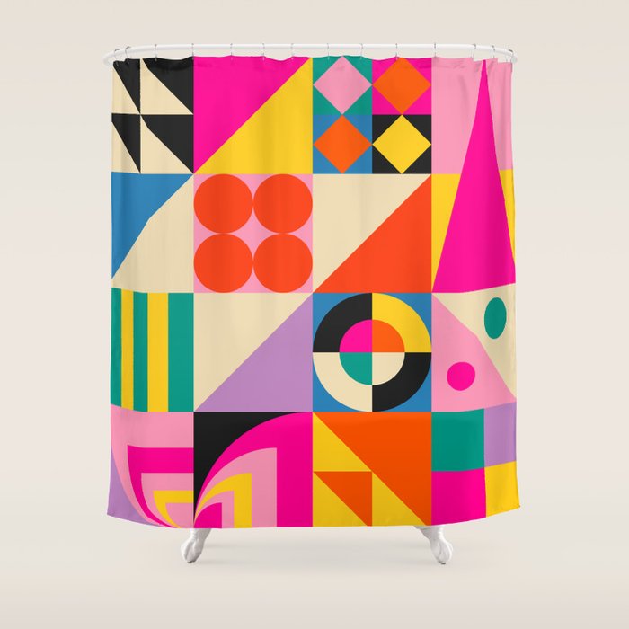 Happy Geometric Combo Shower Curtain Gallery Image 1