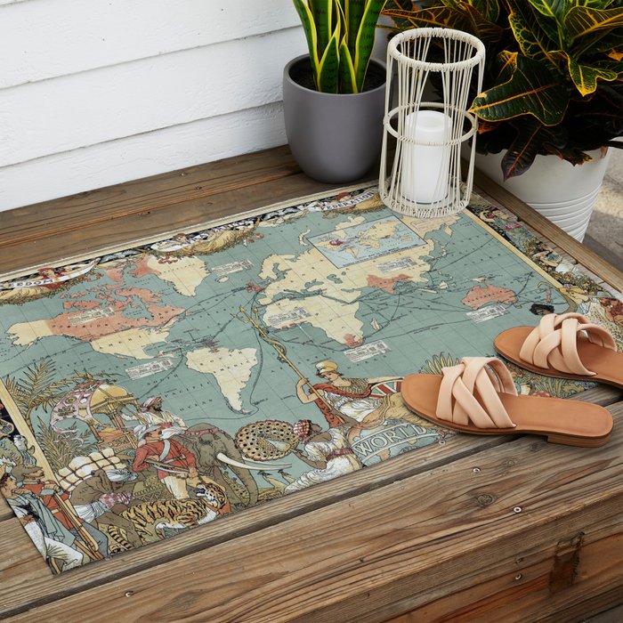 Vintage British Empire World Map (1886) Outdoor Rug Gallery Image 2