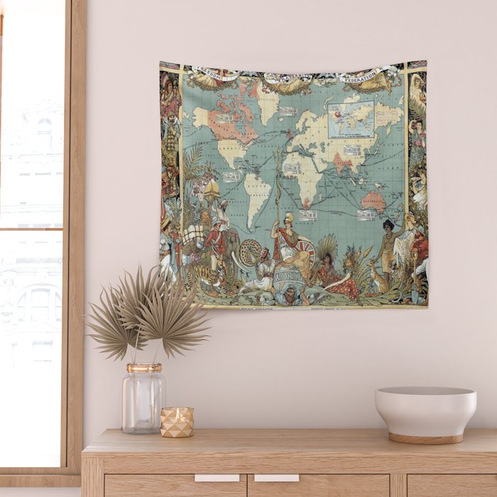 Vintage British Empire World Map (1886) Wall Tapestry Gallery Image 2