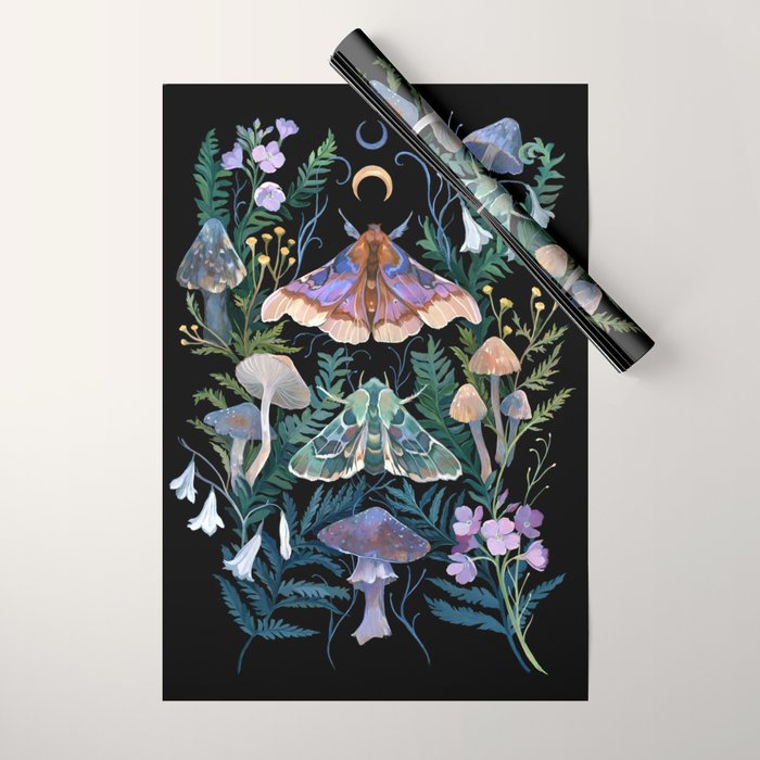 Sphinx Moth Moon Garden Wrapping Paper Gallery Image 1