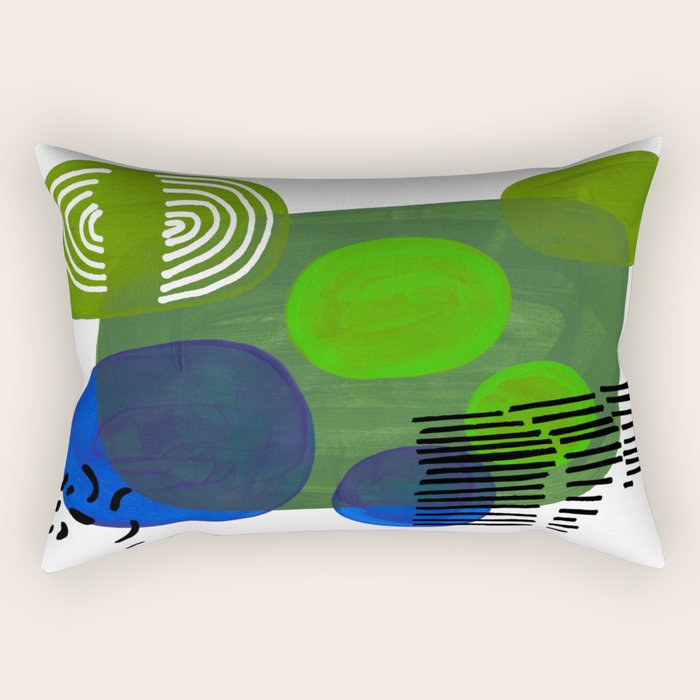 Modern Mid Century Fun Colorful Abstract Minimalist Painting Shapes & Patterns Swamp Monster Greens Rectangular Pillow Gallery Image 2