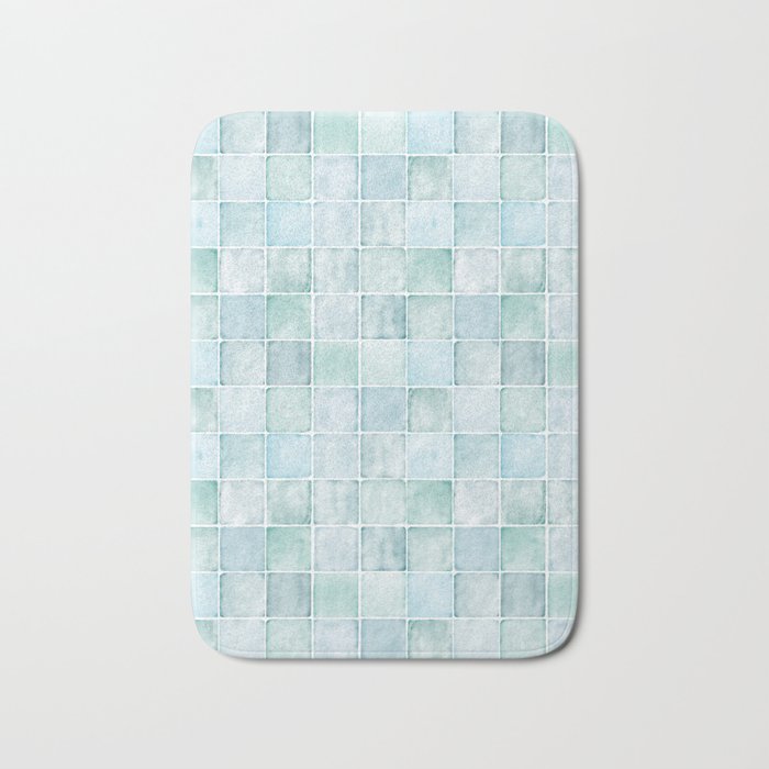 Sea Glass Tiles Watercolor Bath Mat Gallery Image 1