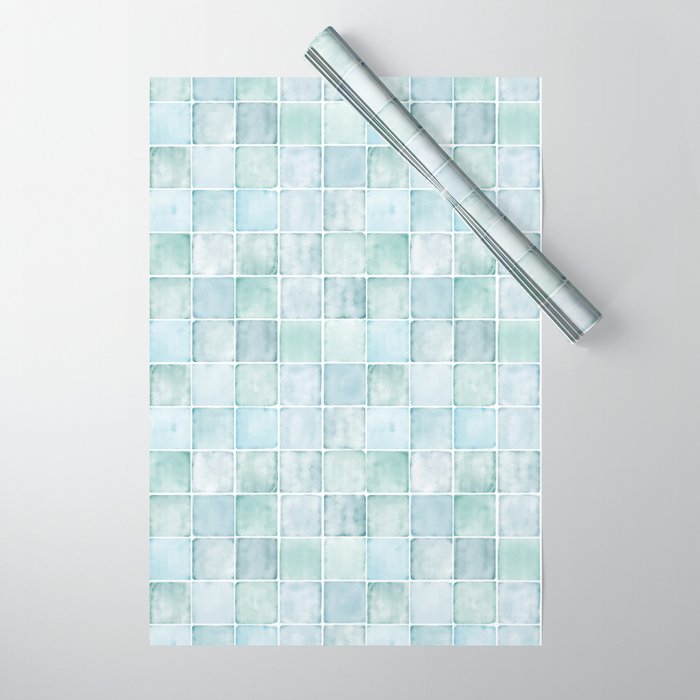 Sea Glass Tiles Watercolor Wrapping Paper Gallery Image 1