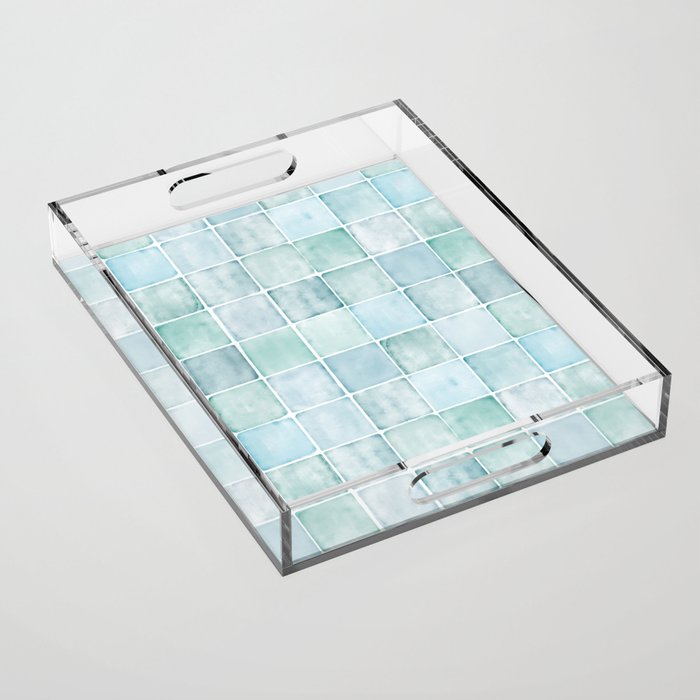 Sea Glass Tiles Watercolor Acrylic Tray Gallery Image 1