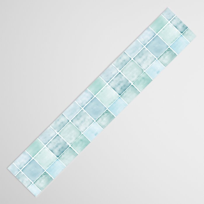 Sea Glass Tiles Watercolor Table Runner Gallery Image 3