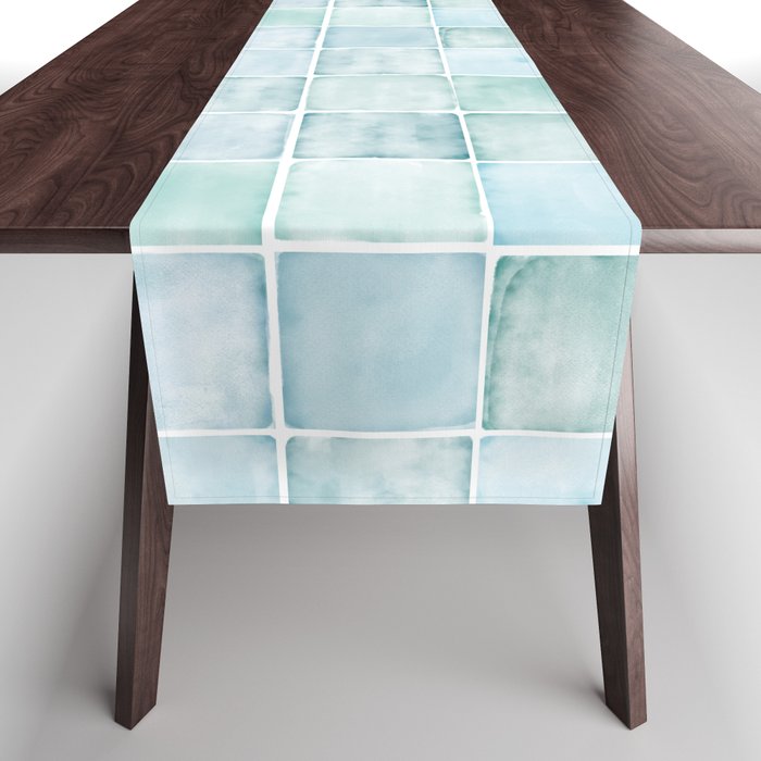 Sea Glass Tiles Watercolor Table Runner Gallery Image 1