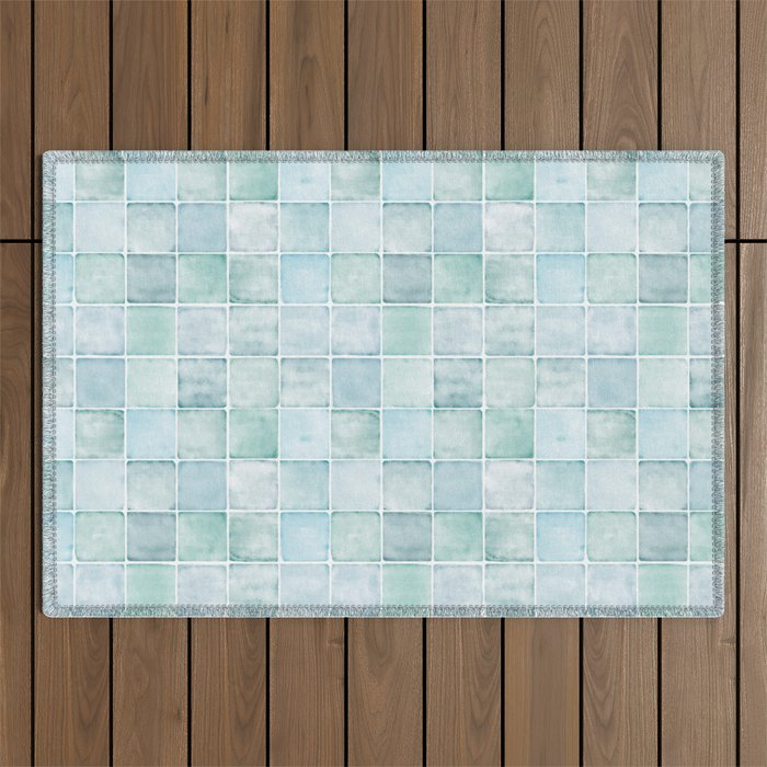 Sea Glass Tiles Watercolor Outdoor Rug