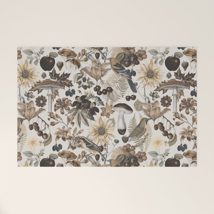 Autumn Garden With Birds In Warm Fall Colors Welcome Mat Gallery Image 1