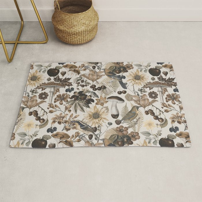 Autumn Garden With Birds In Warm Fall Colors Rug Gallery Image 1