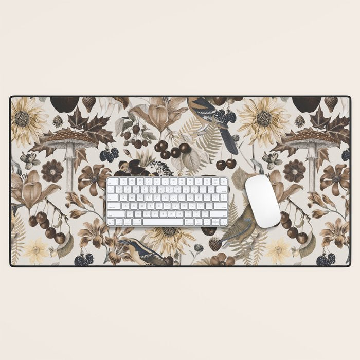 Autumn Garden With Birds In Warm Fall Colors Desk Mat Gallery Image 1