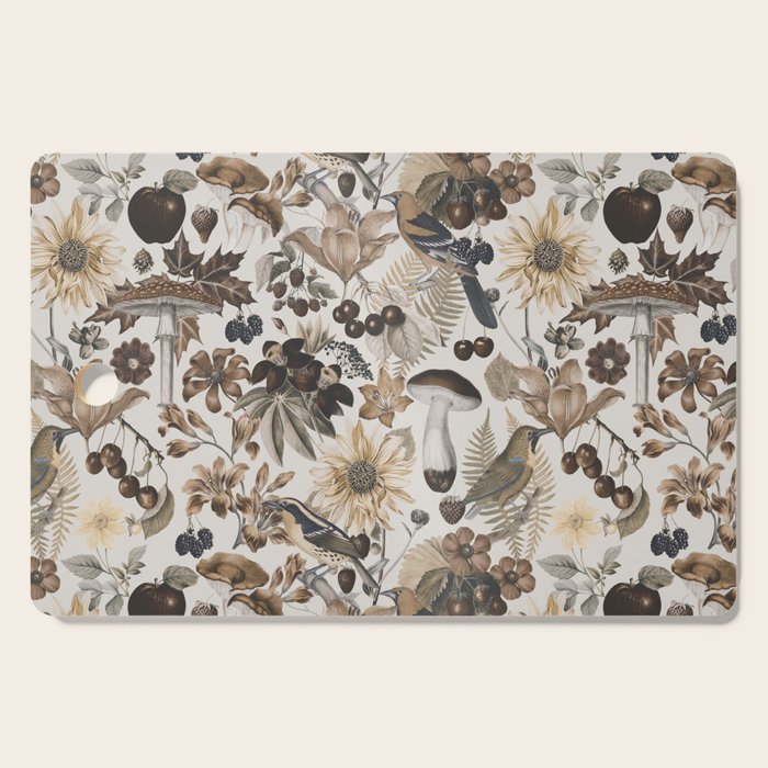 Autumn Garden With Birds In Warm Fall Colors Cutting Board Gallery Image 1