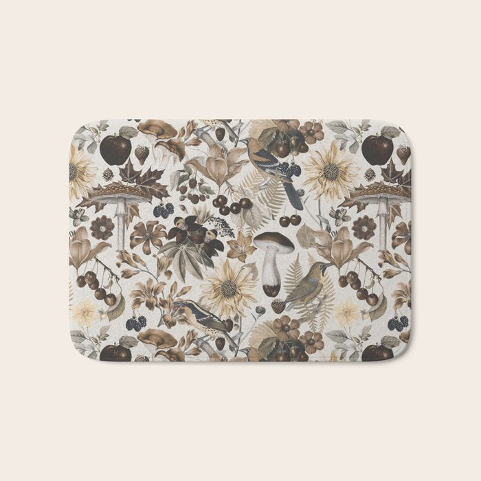 Autumn Garden With Birds In Warm Fall Colors Bath Mat Gallery Image 1