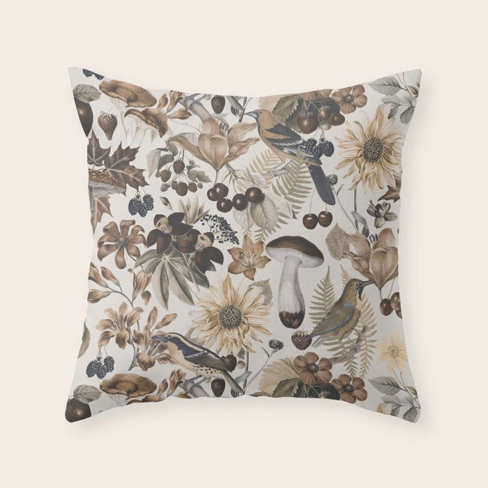 Autumn Garden With Birds In Warm Fall Colors Throw Pillow Gallery Image 6