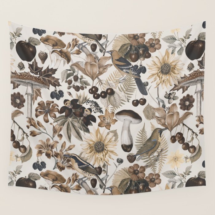 Autumn Garden With Birds In Warm Fall Colors Wall Tapestry Gallery Image 4
